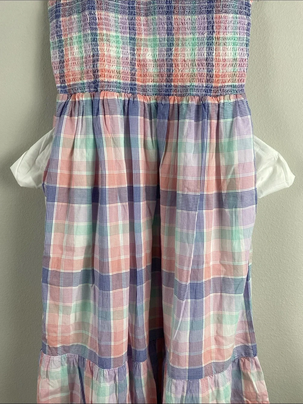 J. Crew Factory Pastel Plaid Smocked Midi Dress | 2 Pockets | Multicolor - Picture 10 of 16